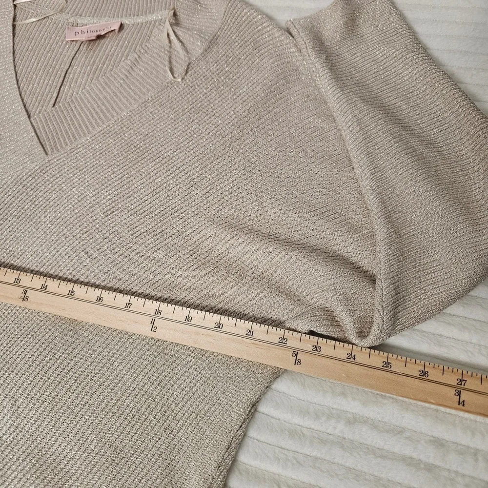 Philosophy Republic Womens XL Champagne Gold Metallic Dolman V Neck Sweater Glam